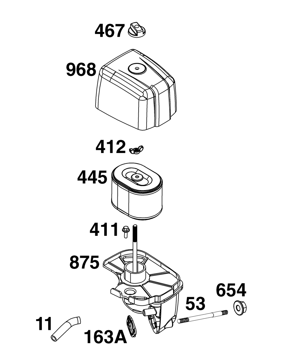 Air Cleaner Group Diagram and Parts List for 100000 - 19Z999 Briggs and Stratton Engine